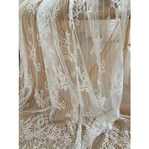 1 yard Chantilly Lace Fabric Bridal French Lace Fabric,Off White Wedding Gown Lace With Eyelash Scalloped