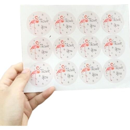 120pcs/lot Cute Pink Flamingo Thank you Round Label Sticker DIY Envelope Seal Sticker For Gifts Handmade With Love Presents