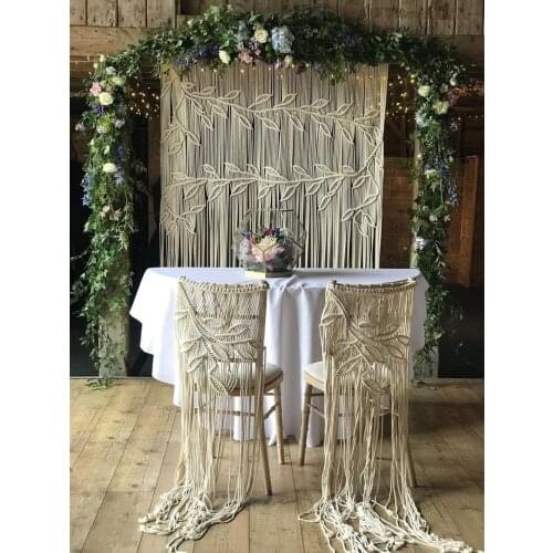 140cm x 200cm Macrame Wedding Backdrop Set with 2 chair backs Macrame Curtain for Wedding background decor