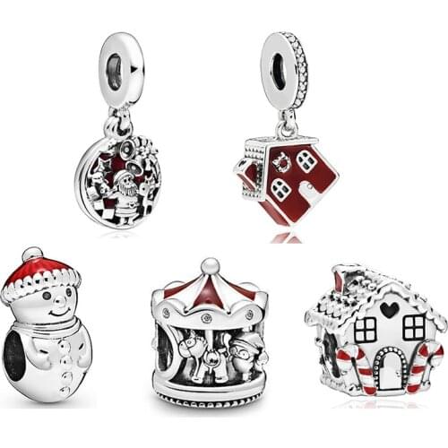 2019 New Original 925 Sterling Silver Cosy Christmas House Charm Red Enamel Fit Pandora Bracelet Bangle DIY Women Jewelry