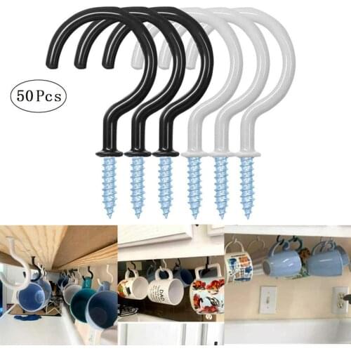 50 Pcs Cup Ceiling Hooks Vinyl Coated Screw-In Wall Hooks Cup Hooks Great for Indoor Outdoor Use Coated Screw In Hanger Holder