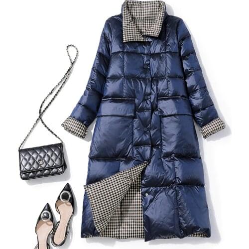 5XL Winter Feather Jacket Woman Black Double Side Wear Outerdoor Female Coats Long Warm Down Coat Puffer Jacket Parka