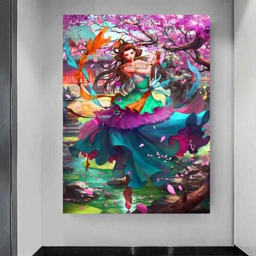 Full Square Round Drill Diy Diamond Painting Anime Girl 5d Diamond Mazayka Embroidery Mosaic Sakura Tree Landscape Woman