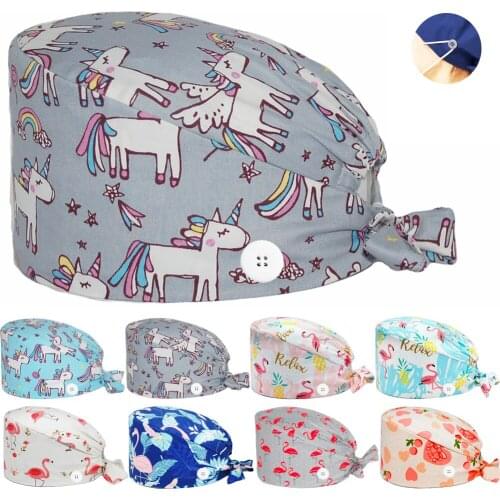 Working Nursing Hat Adjustable Surgicals Cap with Button Beauty Salon Dental Clinic Cotton Scrub Hats Accessories Caps Wholesale