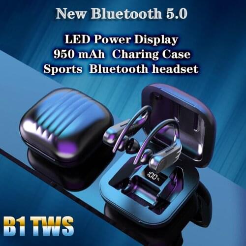 B1 Bluetooth earphones Sports waterproof Earbuds Earhook music Headset LED Display Wireless Headphones For xiaomi huawei iphone