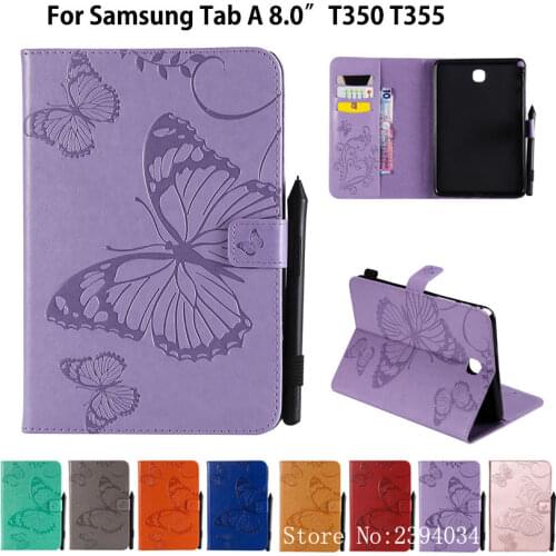 T350 Case For Samsung Galaxy Tab A 8.0 SM-T350 T355 SM-T355 P350 P355 Cover Funda Tablet butterfly Embossed Pattern Stand Shell