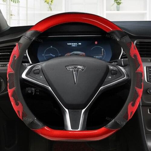 D shape For Tesla Model 3 2017 2018 2019 2020 Car Steering Wheel Cover Non-slip Leather + Carbon Fiber Auto interior Accessories