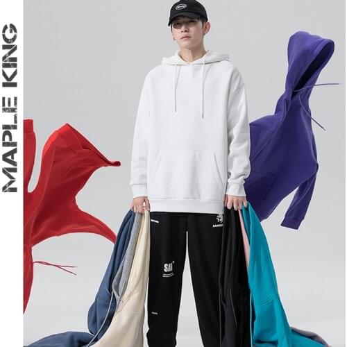 Maple King Hip Hop Hoodies For Men Women Solid Colorful Sweatshirts Japanese Style Clothes Big Pocket Oversized Streetwear S-5XL