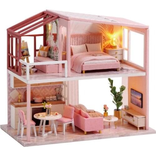 DIY Doll House Wooden Doll Houses Miniature Furniture Kit with LED Building Model Educationl Kids Toys for Christmas Gift