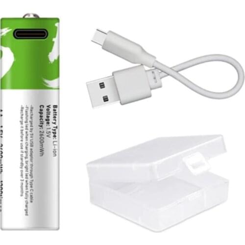 High capacity 1.5V AA 2600 mWh USB rechargeable li-ion battery for remote control mouse small fan Electric toy battery + Cable