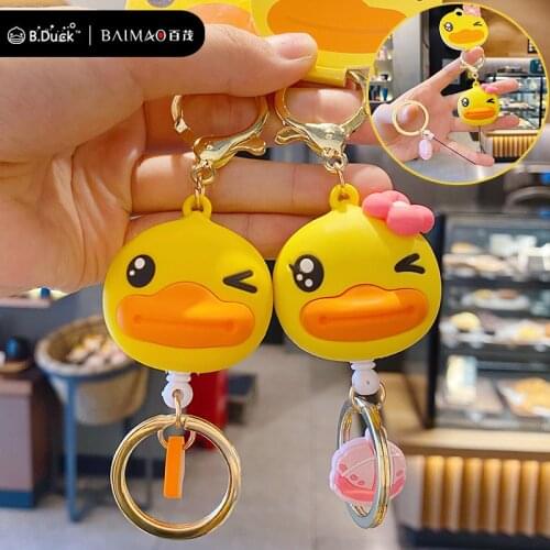 Cute Cartoon B.Duck Yellow Duck Cord Reel Lanyard Clip Key Ring Retract Pull Tag Recoil Badge Belt Rope Holder Keyring Keychain