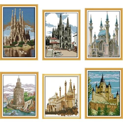 Castle building pattern cross stitch kit DMC precision printing cross stitch needlework embroidery kit home decoration painting