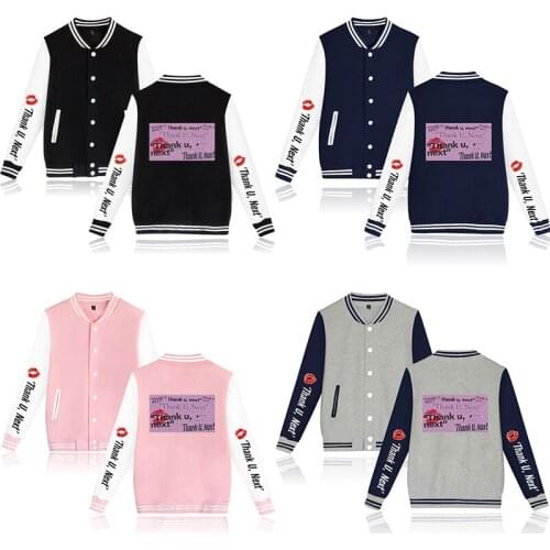 New Thank U Next Baseball Jacket Coat Fashion Hip Hop Men Women Hoodie Sweatshirts Casual Long Sleeve Sport Hoodies Jackets Tops