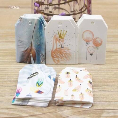 New 5*3cm DIY printed gifts wedding candy favors hang tag label Feathers pattern gifts favors decoration hang tag party suppile