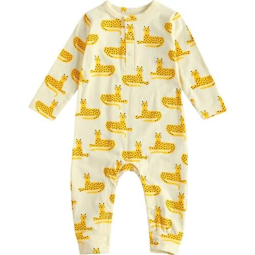Newborn Baby Cartoon Leopard Print Romper Jumpsuit Long Sleeve Romper Jumpsuit for Kids Boys Girls 2021 New