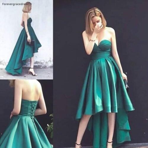 Hunter Green A Line Evening Dress Sexy Hi Lo Sweetheart Lace Up Back Sleeveless Formal Party Gown Custom Made Plus Size