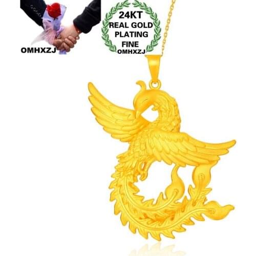 OMHXZJ Wholesale NA337 European Fashion Fine Woman Girl Party Birthday Wedding Gift Vintage Phoenix 24KT Gold Pendant Necklace