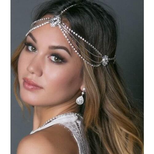 Wholesale Bohemian Vintage Full Rhinestone Bridal Headband Chain for Women Wedding Crystal Forehead Headband Hair Accessories