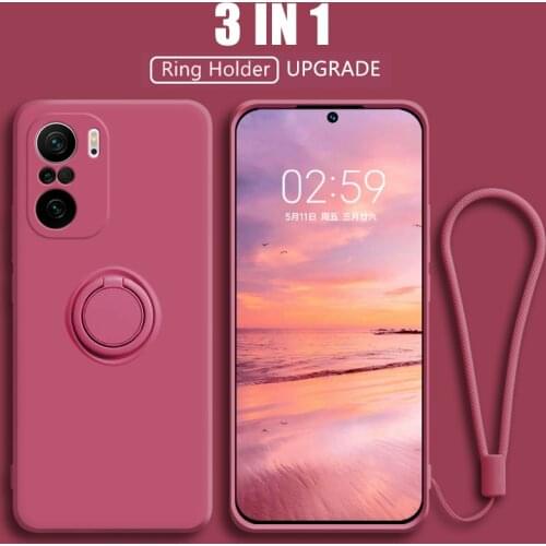 Original Soft Liquid Silicone Case for Xiaomi Redmi Note 10 9 9S Pro Max 10X K30 K40 Pro Ring Holder Cover for Mi Poco X3 NFC