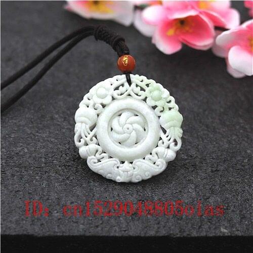 Natural White Chinese Jade Flower Bat Pendant Necklace Charm Jewelry Double-sided Hollow Carved Windmill Amulet Gifts for Her