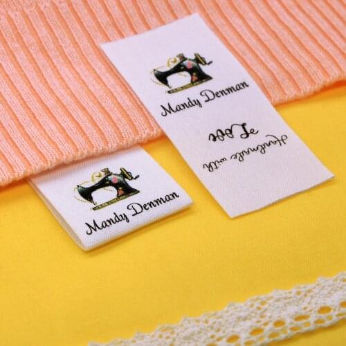 Sewing labels / Custom brand labels, Clothing Labels, Sewing Machine, Fabric 100% cotton, Custom text (FR106)