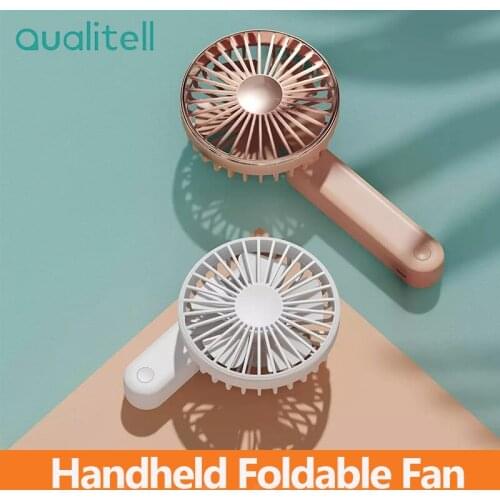 Qualitell Handheld Fold Fan Rechargeable 3 wind speeds Desktop Handheld 2 in 1 Electric Portable Mini USB fans