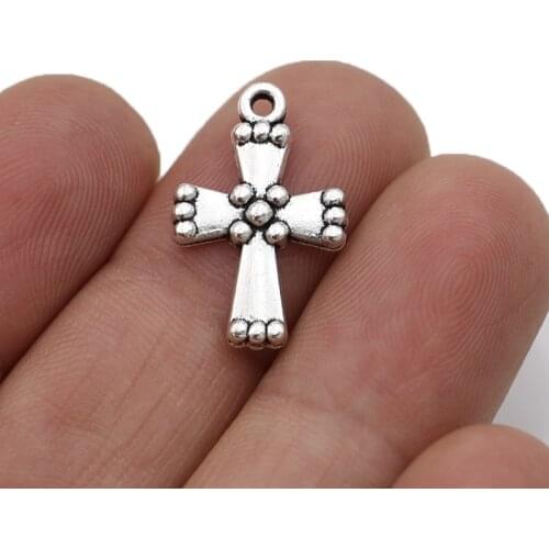 JAKONGO Silver Plated Cross Charms Pendants for Jewelry Making Bracelet DIY Accessories 22x14mm 20pcs