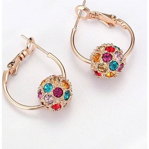 MOONROCY Rose Gold / Silver Color Hoop Earring Wholesale Colourful Ball Behimia Jewelry for Women Simple Dropshipping Wholesale