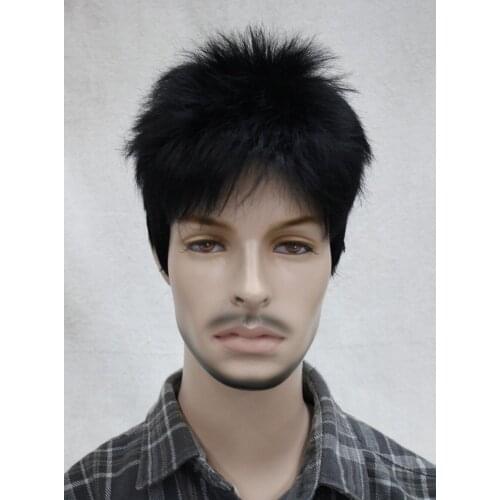 Shun Wholesale& heat resistant LY shipping>>>Man Men wig Jet Black Male Menfolk Daily Wear Hair Full Wig