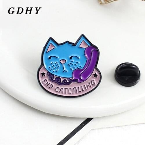 GDHY Lovel END CATCALLING Blue Cat Brooch Call Phone Cat Kitty Enamel Pin Pet Cat Lovers Badge Lapel Jeans Gift For Cute Kids