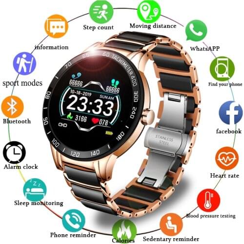 LIGE Ladies Smart Watch heart rate and blood pressure monitoring luxury ceramic strap fitness tracker for Android iOS SmartWatch