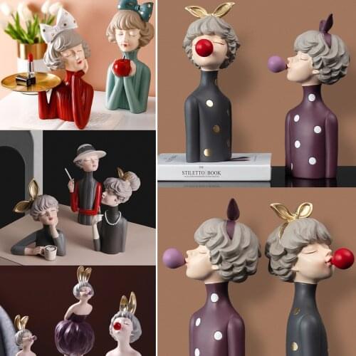 Moden Bubble Girl Cute Resin Art Statue Fairy Accessories Fashion Style Sculpture Ornaments Home Decoration Tabletop Figurines