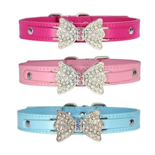 Rhinestone Dog Collar Sparkly Crystal Bow Tie Dogs Cat Collars Bowknot Diamonds Collars for Small Medium Pets Kitten Puppy