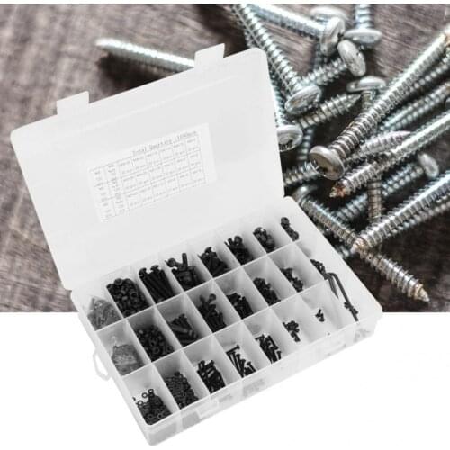 T-slot nut 1080pcs Black Carbon Steel Semi-Circular Head Hex Screw Nut Bolt Flat Washer Wrench Combination Set