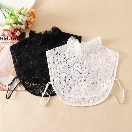 Vintage Lace Floral Embroidery Shirt Fake Collar for Women Ruffles Stand False Collar Removable Half Shirt Detachable Collar