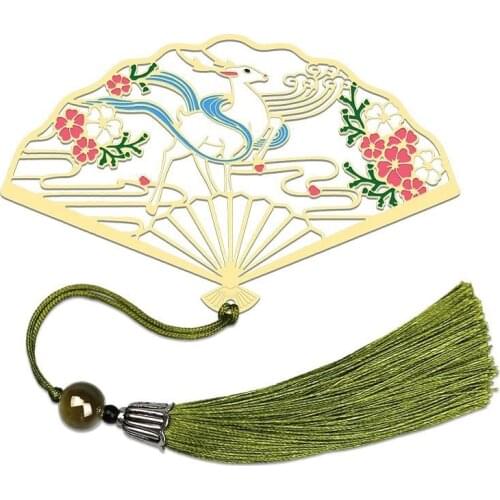 Chinese-style bookmarks Classic fan-shaped brass hollow bookmarks Crane Phoenix Deer Butterfly Holiday gifts Student stationery