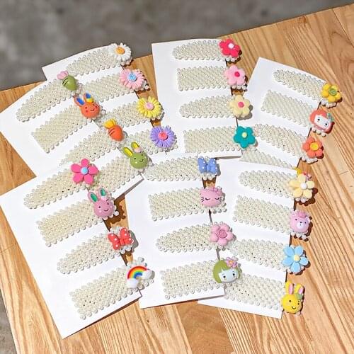 High Quality Square Imitation Pearl Hairpins Women Girl Hair Clip Childrens Cartoon Animal Flower Headdress Hair Accessories