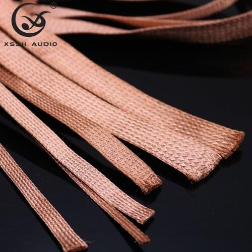 DIY HIFI nude brass 2mm -30mm flat size braided zipper cable sleeve Braided sleeving tube Cable shield