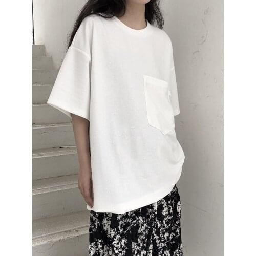 Lady summer new short sleeve t shirt woman bosom big pocket design popular casual loose large size short sleeve T shirt