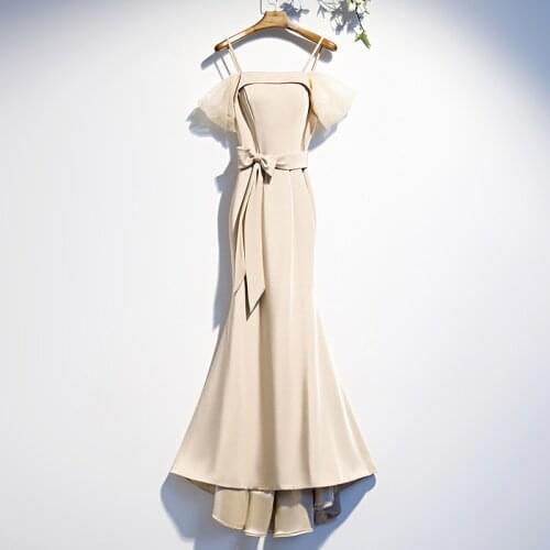 Bespoke Occasion Dresses Vintage Strapless Short Spaghetti Strap Bow Lace Luxury Champagne A-Line Lady Formal Evening Gown HB142