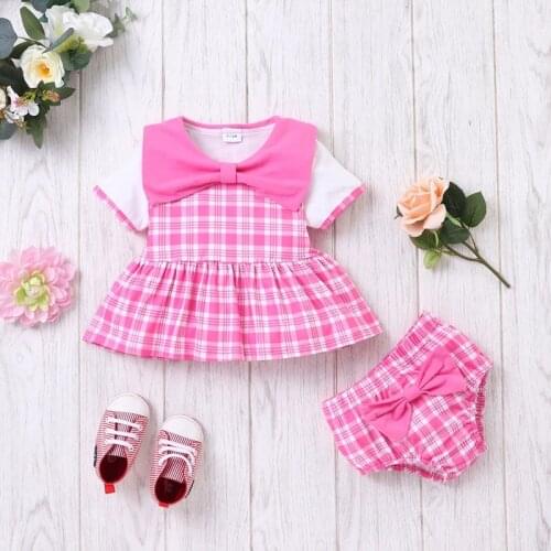 Sweet Baby Girl Clothes Set Baby Clothes 2 Pcs Sets Bow Plaid Short Sleeve Tops+briefs Party Princess Girls Clothes Summer 0-18M