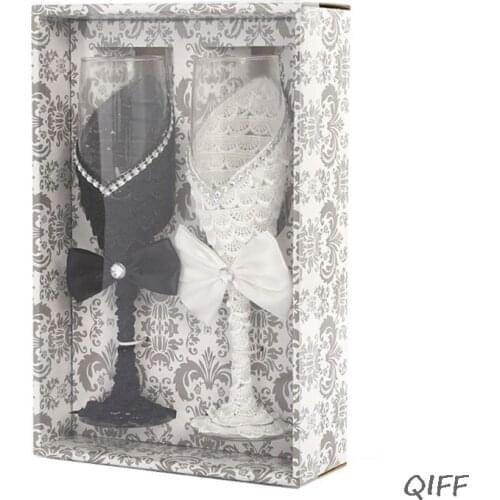 2pcs Set Wedding Glass Creative Black White Dress Crystal Wedding Champagne Glas