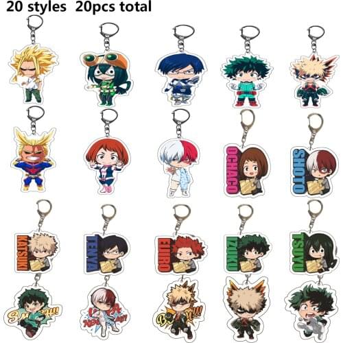 20Pcs/Lot Anime My Hero Academia Acrylic Keychains Izuku Bakugou Katsuki Todoroki Shoto Pendant Keyring Jewelry Wholesale
