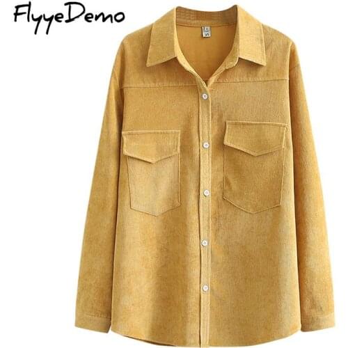 2020 Spring Corduroy Shirts Womens Solid Blouse Vintage Button Blusas Female Turn Down Collar Plus Size Blusas Tunic Chemise 4XL