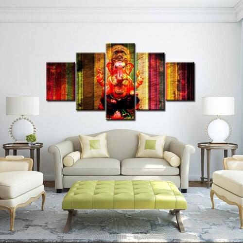 5 Panel Canvas Painting HD Hindu God Ganesha Lord Ganesha Elephant Picture wall Art frame living room home decor posters