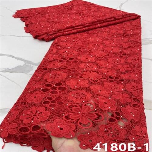 African Fabric 5 yards Red High Quality Nigerian Tissue Cord Lace Fabrics With Stone African Dresses For Women NA4180B-1