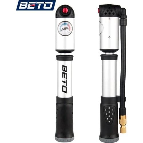 BETO Bicycle Pumps for Tire/Tube & Plug/Shock/Fork,Schrader & Presta Valves Adapter Inflator,Mini Hand Bike Pump with Gauge Hose
