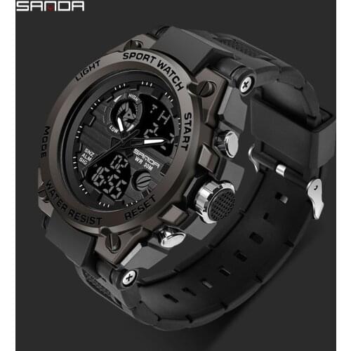 SANDA 2021 Mens Watch Black Sports Watch LED Digital 3ATM Waterproof Military Watch S Shock Male Clock Relogios Masculino