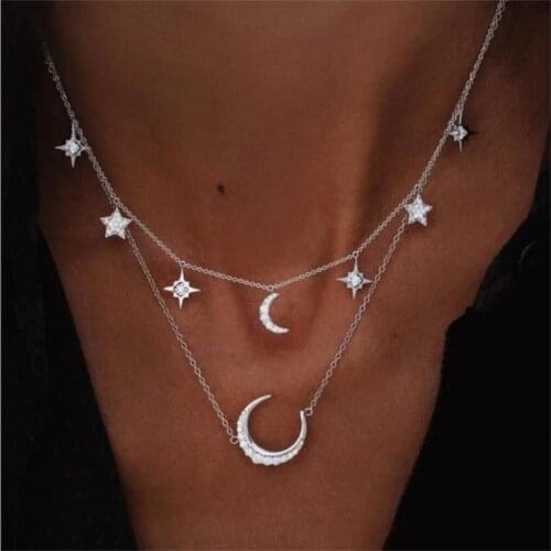 Womens Vintage Multi-layer Star Moon Crystal CHOKER Necklace 2020 Bohemian Neck Jewelry Fashion Jewelry Party Gift