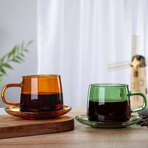 Colored High Borosilicate Glass Coffee Cup Transparent With Plate Handle Saucer Home Beverage Juice Tea Milk Water Caneca Mug